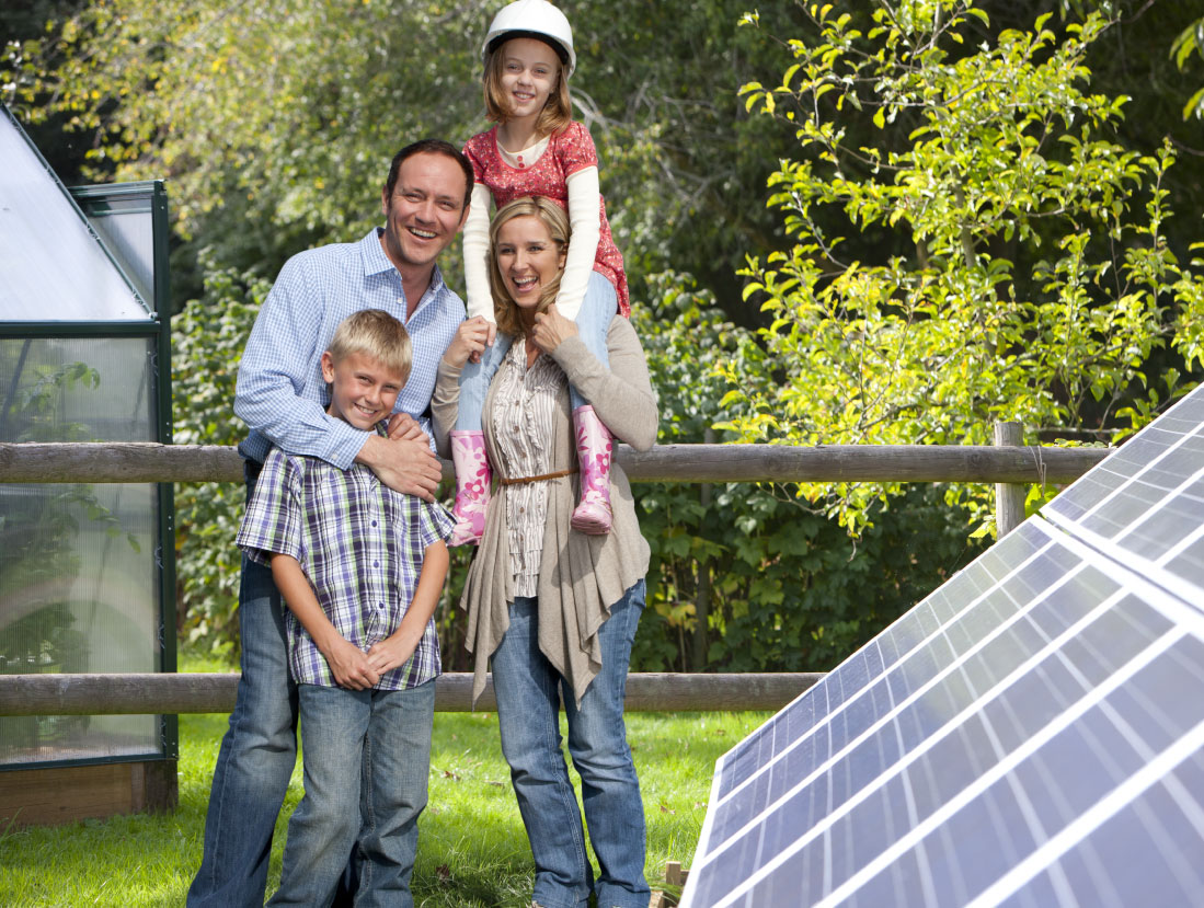 Family with solar panels
